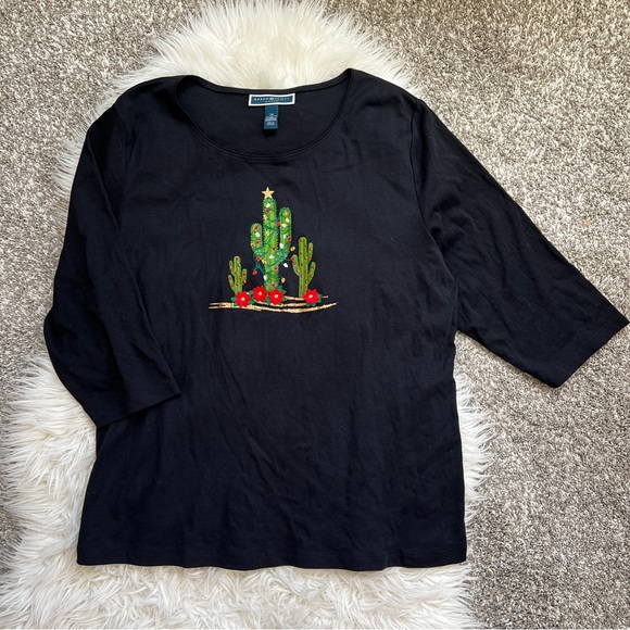 Karen Scott Tops - Karen Scott | Long Sleeve Holiday Cactus Shirt
